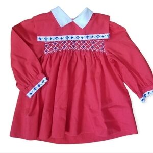 Vintage Polly Flinders Smocked Sailor Collar Nautical Dress